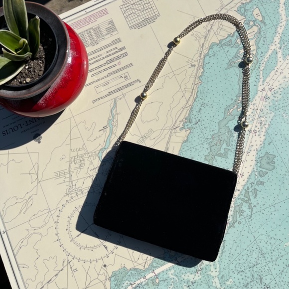 Vintage 90s Black Velvet Studded Evening Purse / Clutch - Picture 8 of 8